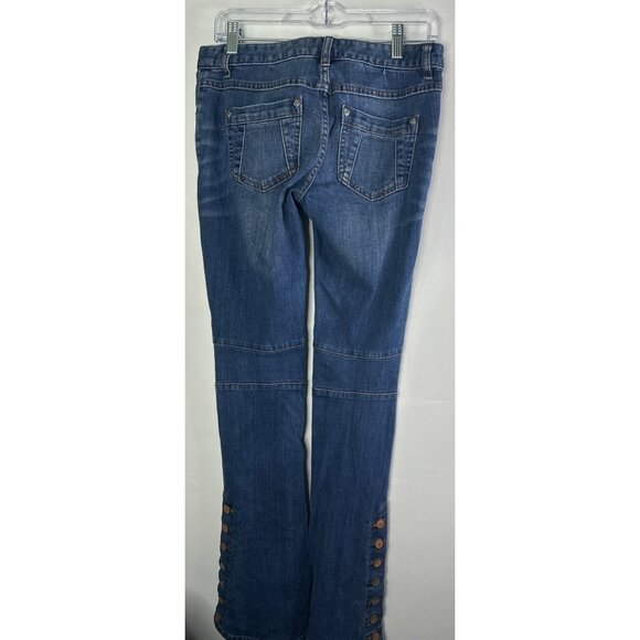 Free People Y2K Mid Rise Button Hem Jeans Women’s 26 Retro 2000s Flare VTG - Picture 6 of 12